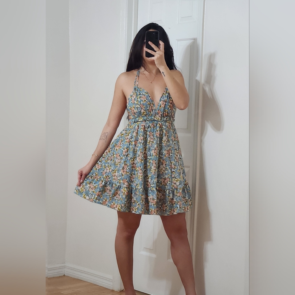 Blue Floral Mini Dress